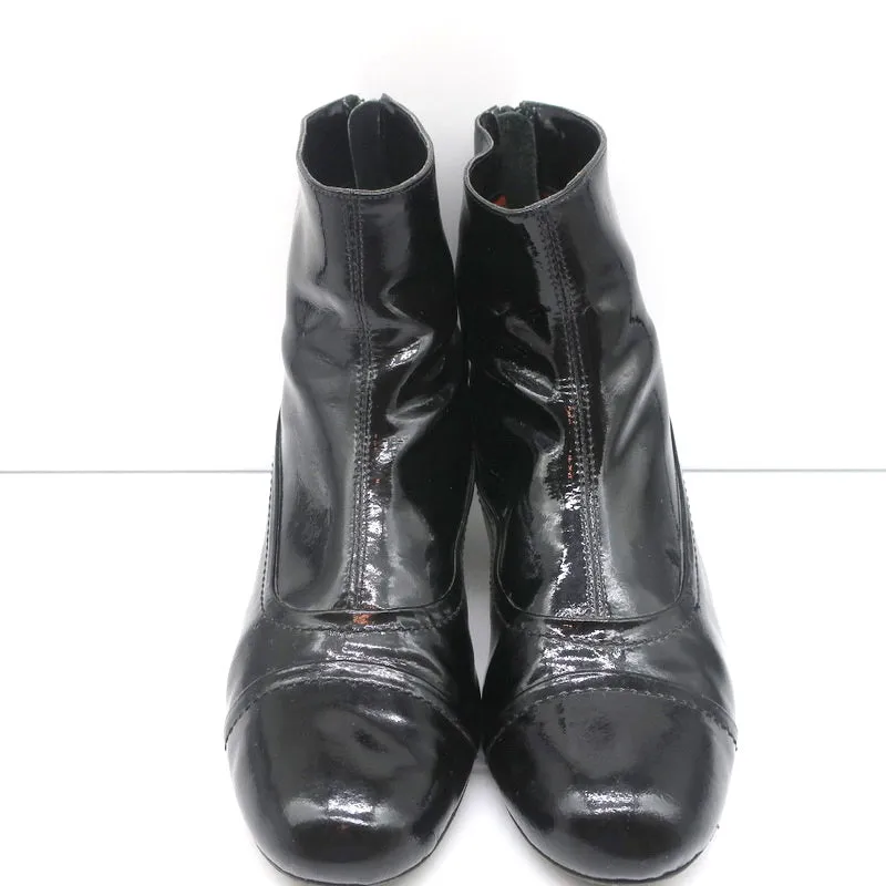 Lanvin Knöchelstiefel Schwarz Lackleder Größe 41 Kitten Heel Stiefeletten