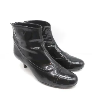 Lanvin Knöchelstiefel Schwarz Lackleder Größe 41 Kitten Heel Stiefeletten