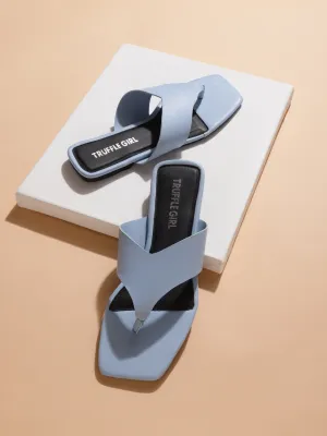 Hellblaue PU-Pantoffeln mit eckiger Spitze (TC-RLST14-BLU)