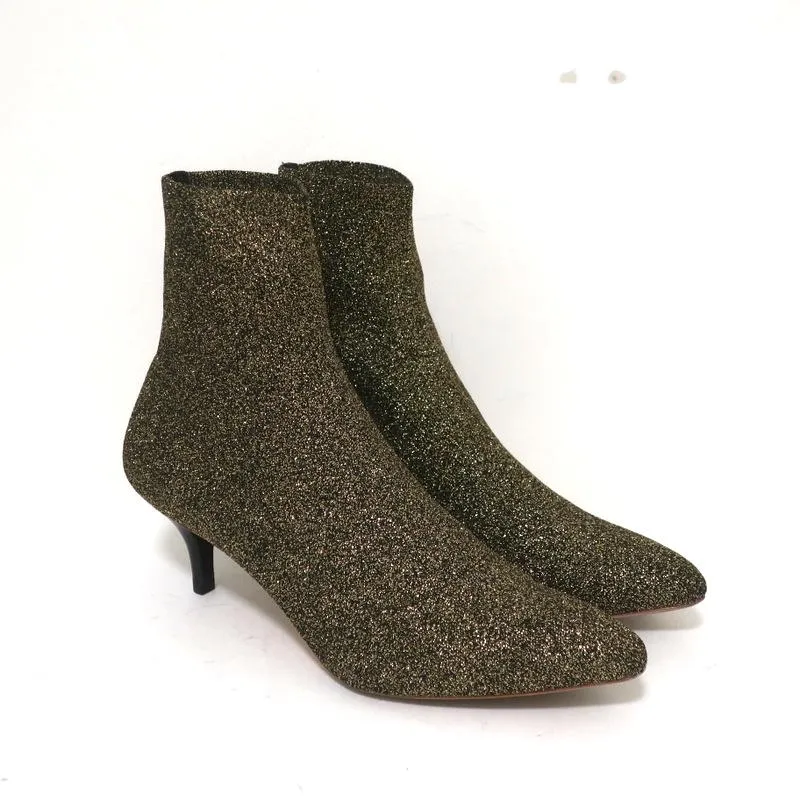 Loeffler Randall Knöchelstiefel Kassidy Gold Dehnbare Strickgröße 8 Stiefeletten mit niedrigem Absatz