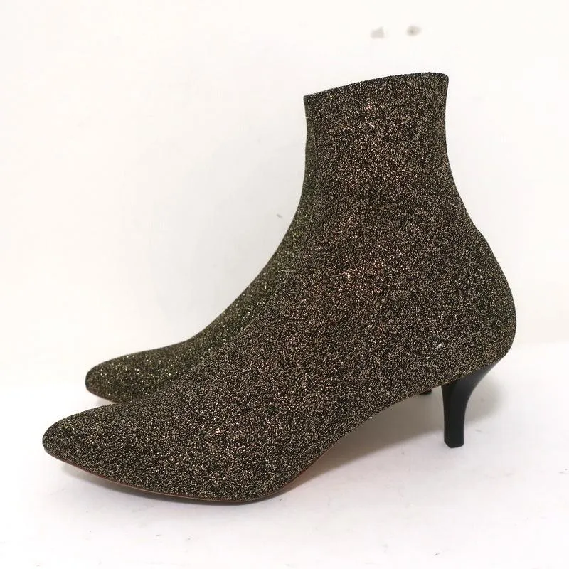 Loeffler Randall Knöchelstiefel Kassidy Gold Dehnbare Strickgröße 8 Stiefeletten mit niedrigem Absatz