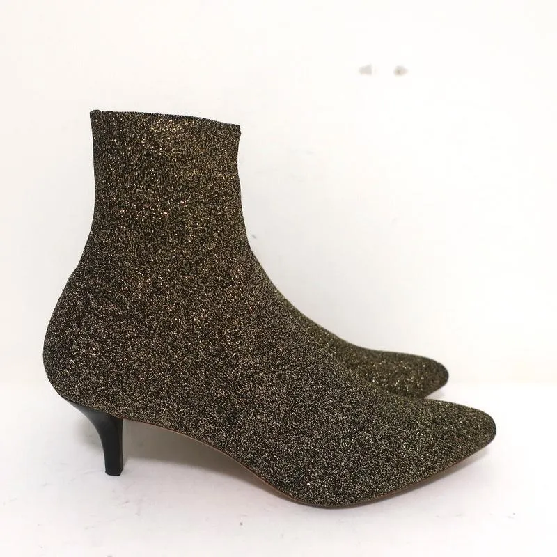 Loeffler Randall Knöchelstiefel Kassidy Gold Dehnbare Strickgröße 8 Stiefeletten mit niedrigem Absatz