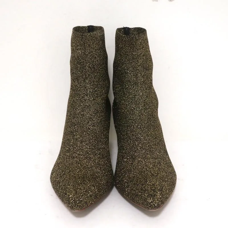Loeffler Randall Knöchelstiefel Kassidy Gold Dehnbare Strickgröße 8 Stiefeletten mit niedrigem Absatz