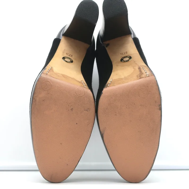 Loro Piana Platform Booties Schwarz Leder & Wildleder Größe 37.5 High Heel Knöchelstiefel