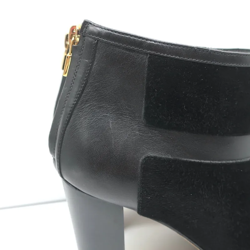 Loro Piana Platform Booties Schwarz Leder & Wildleder Größe 37.5 High Heel Knöchelstiefel