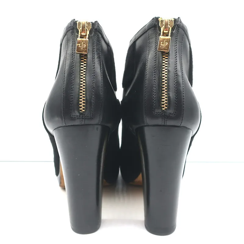 Loro Piana Platform Booties Schwarz Leder & Wildleder Größe 37.5 High Heel Knöchelstiefel