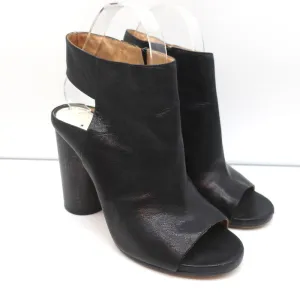 Maison Margiela Offene Stiefeletten Schwarz Leder Größe 37.5 Runder Absatz Slingback