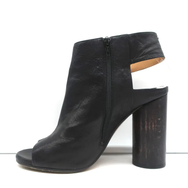 Maison Margiela Offene Stiefeletten Schwarz Leder Größe 37.5 Runder Absatz Slingback