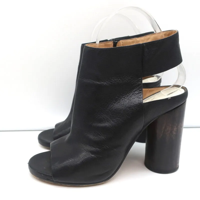 Maison Margiela Offene Stiefeletten Schwarz Leder Größe 37.5 Runder Absatz Slingback