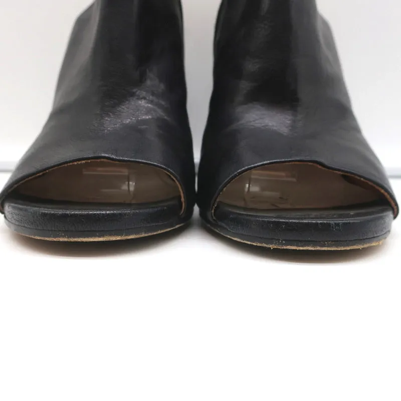 Maison Margiela Offene Stiefeletten Schwarz Leder Größe 37.5 Runder Absatz Slingback
