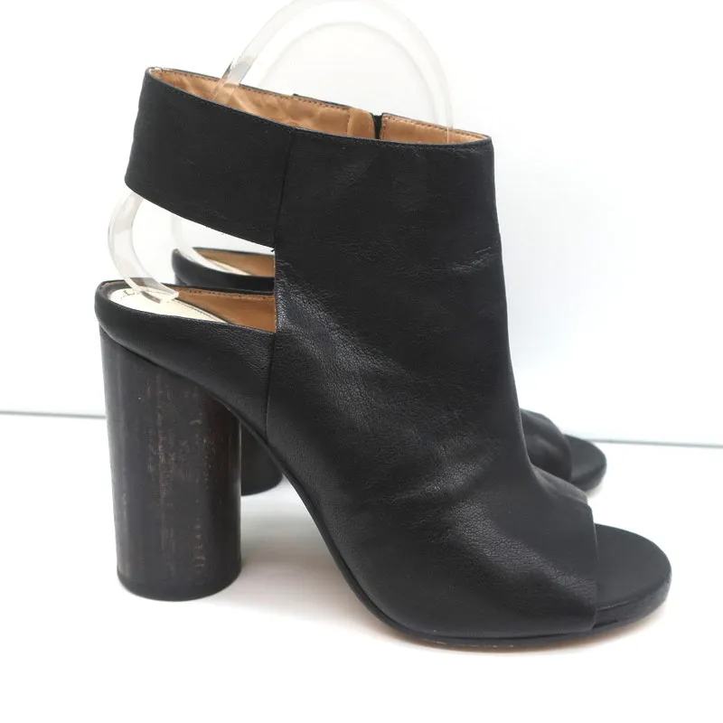 Maison Margiela Offene Stiefeletten Schwarz Leder Größe 37.5 Runder Absatz Slingback