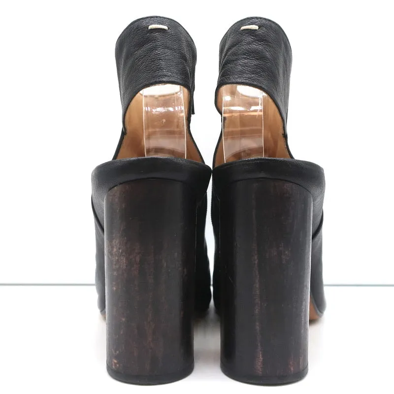 Maison Margiela Offene Stiefeletten Schwarz Leder Größe 37.5 Runder Absatz Slingback