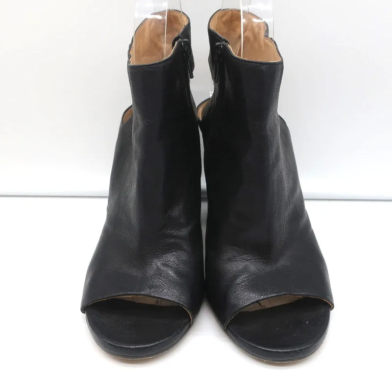 Maison Margiela Offene Stiefeletten Schwarz Leder Größe 37.5 Runder Absatz Slingback