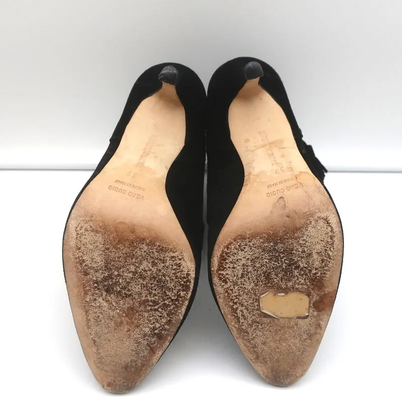 Manolo Blahnik Quasten-Chelsea-Stiefel Schwarz Wildleder Größe 37 High Heel Booties