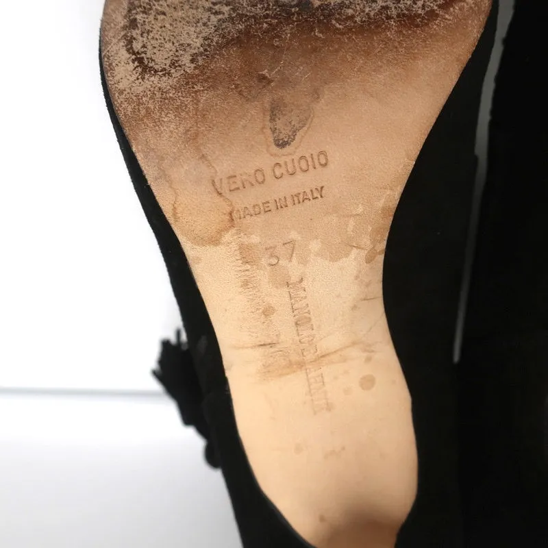 Manolo Blahnik Quasten-Chelsea-Stiefel Schwarz Wildleder Größe 37 High Heel Booties