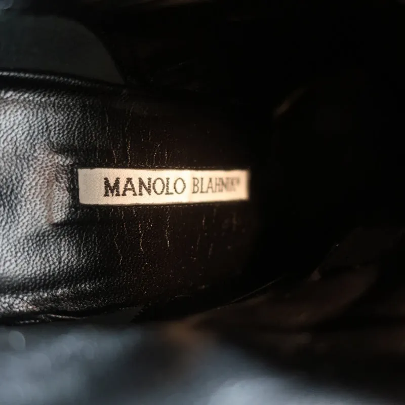 Manolo Blahnik Quasten-Chelsea-Stiefel Schwarz Wildleder Größe 37 High Heel Booties