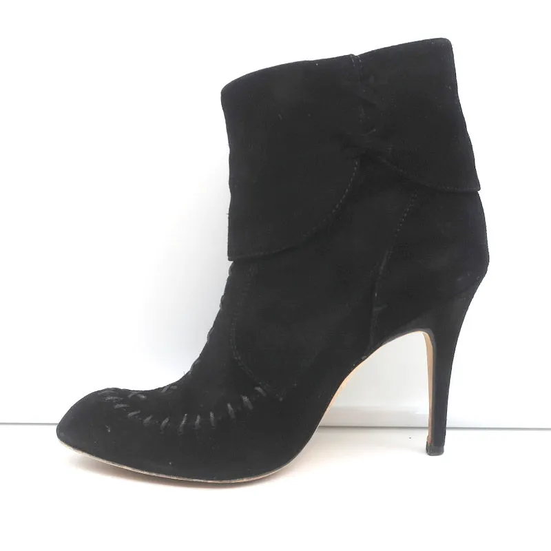 Manolo Blahnik Quasten-Chelsea-Stiefel Schwarz Wildleder Größe 37 High Heel Booties