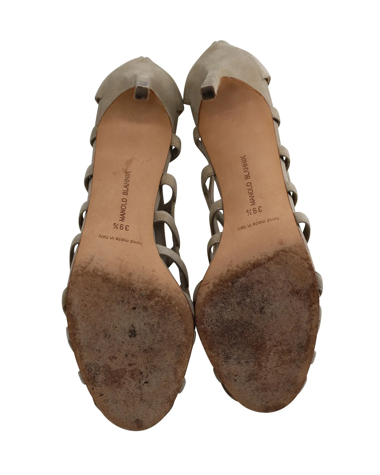 Manolo Blahnik Vagibu Cage High Heel Sandalen in Khaki Wildleder