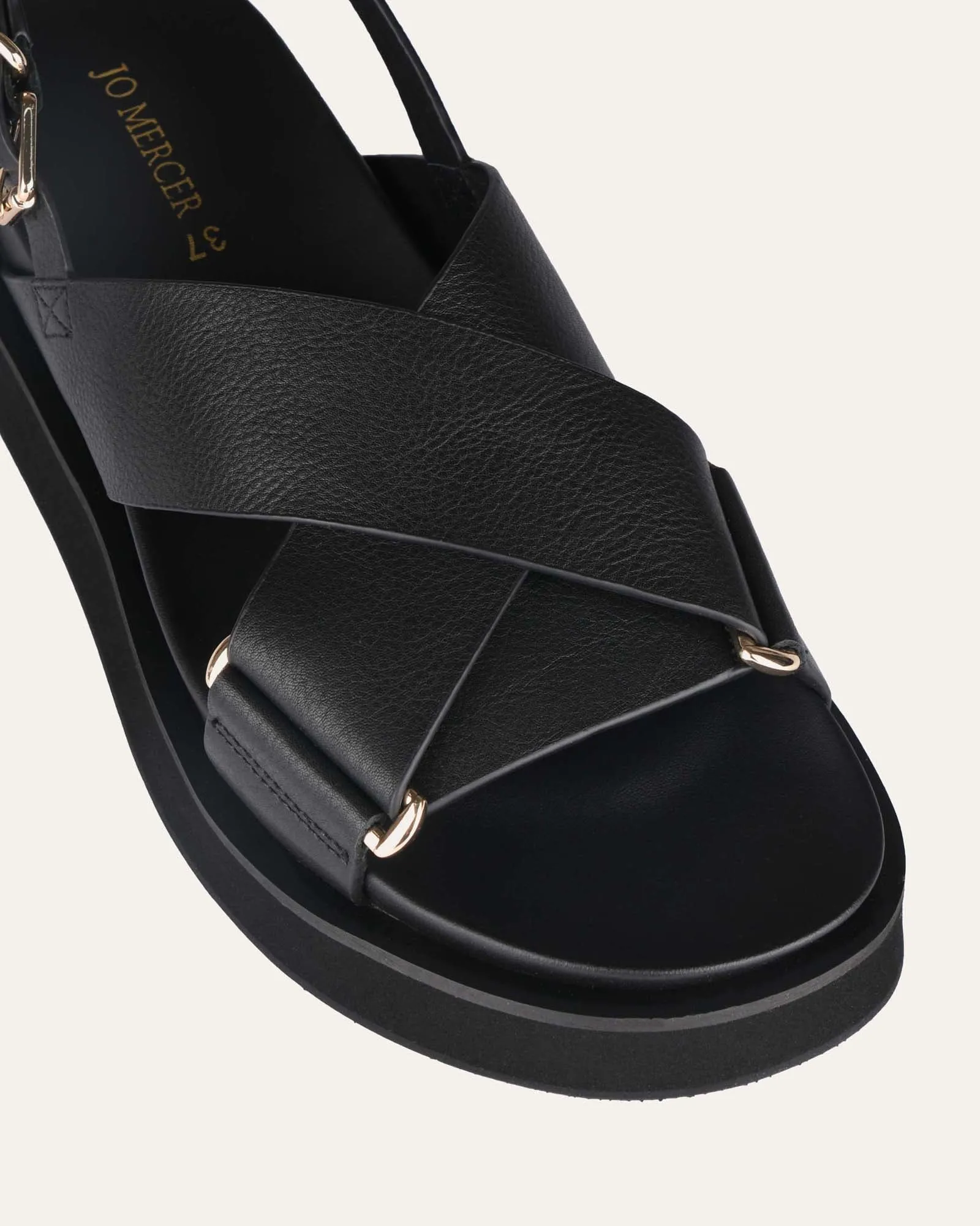 MARLEY FLACH SANDALEN SCHWARZES LEDER