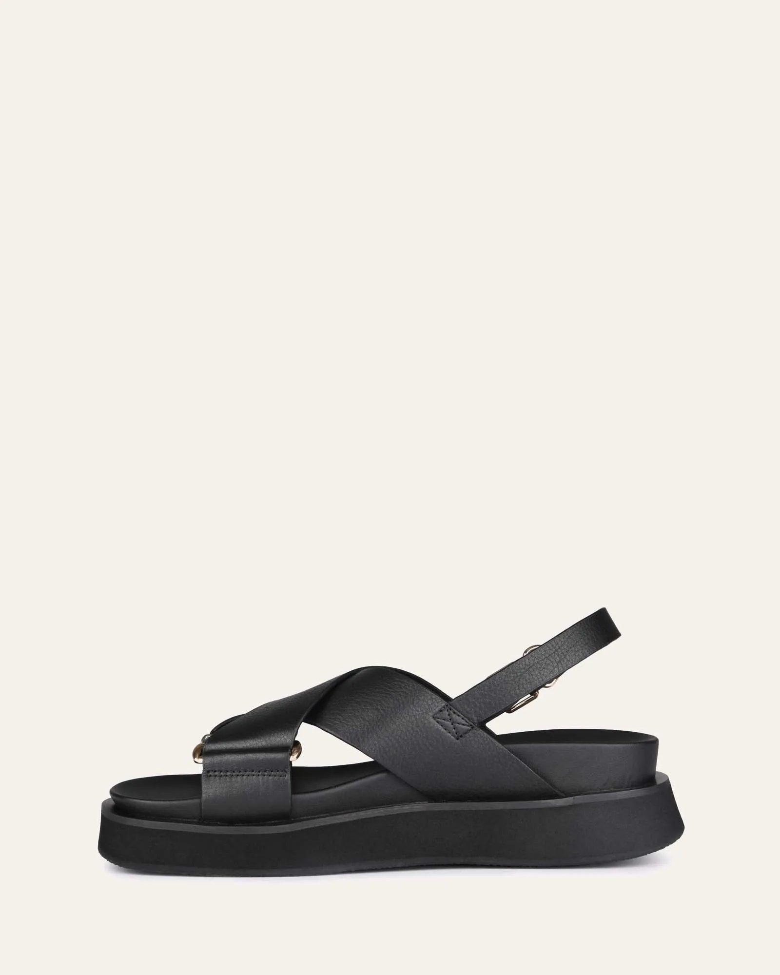 MARLEY FLACH SANDALEN SCHWARZES LEDER
