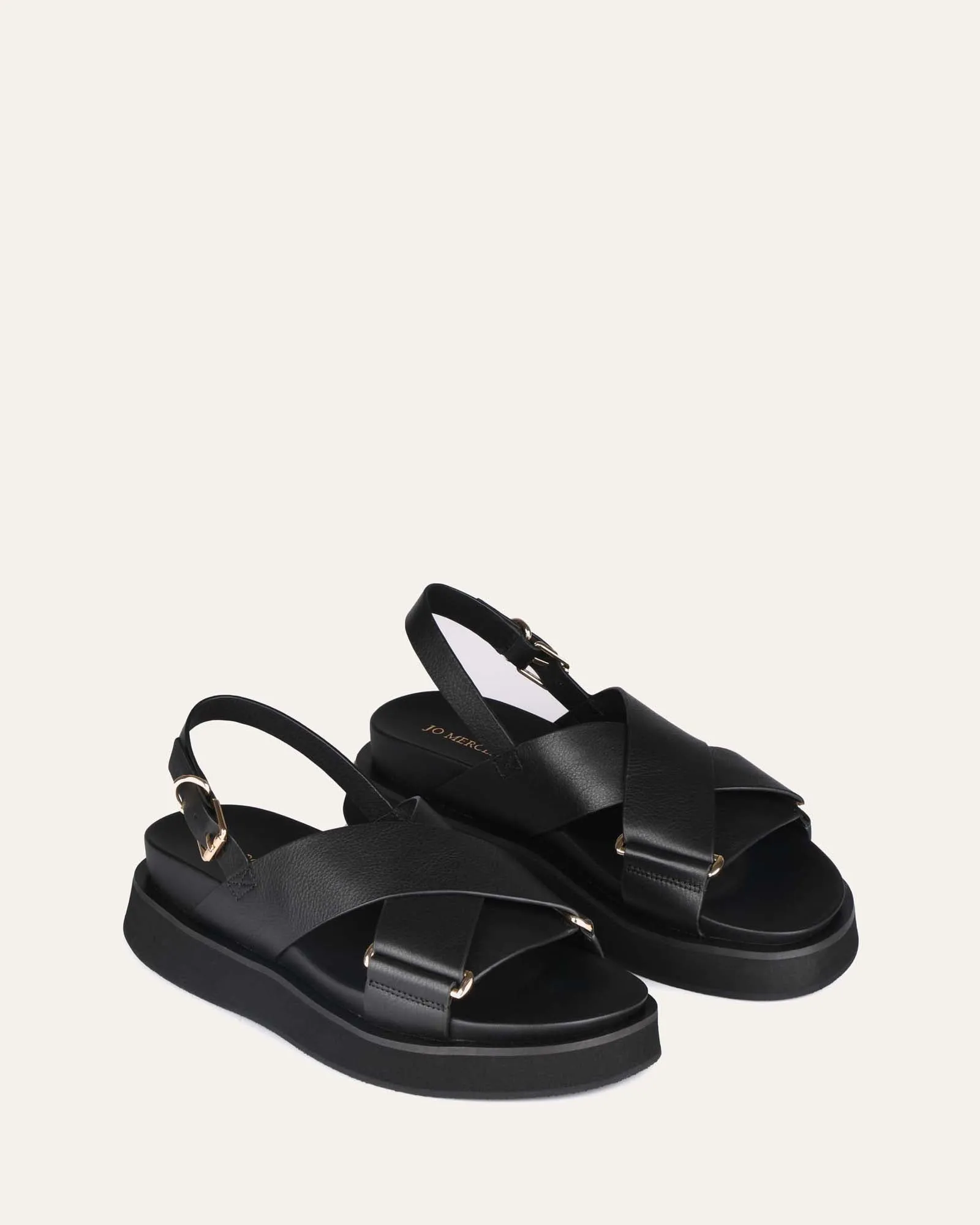MARLEY FLACH SANDALEN SCHWARZES LEDER
