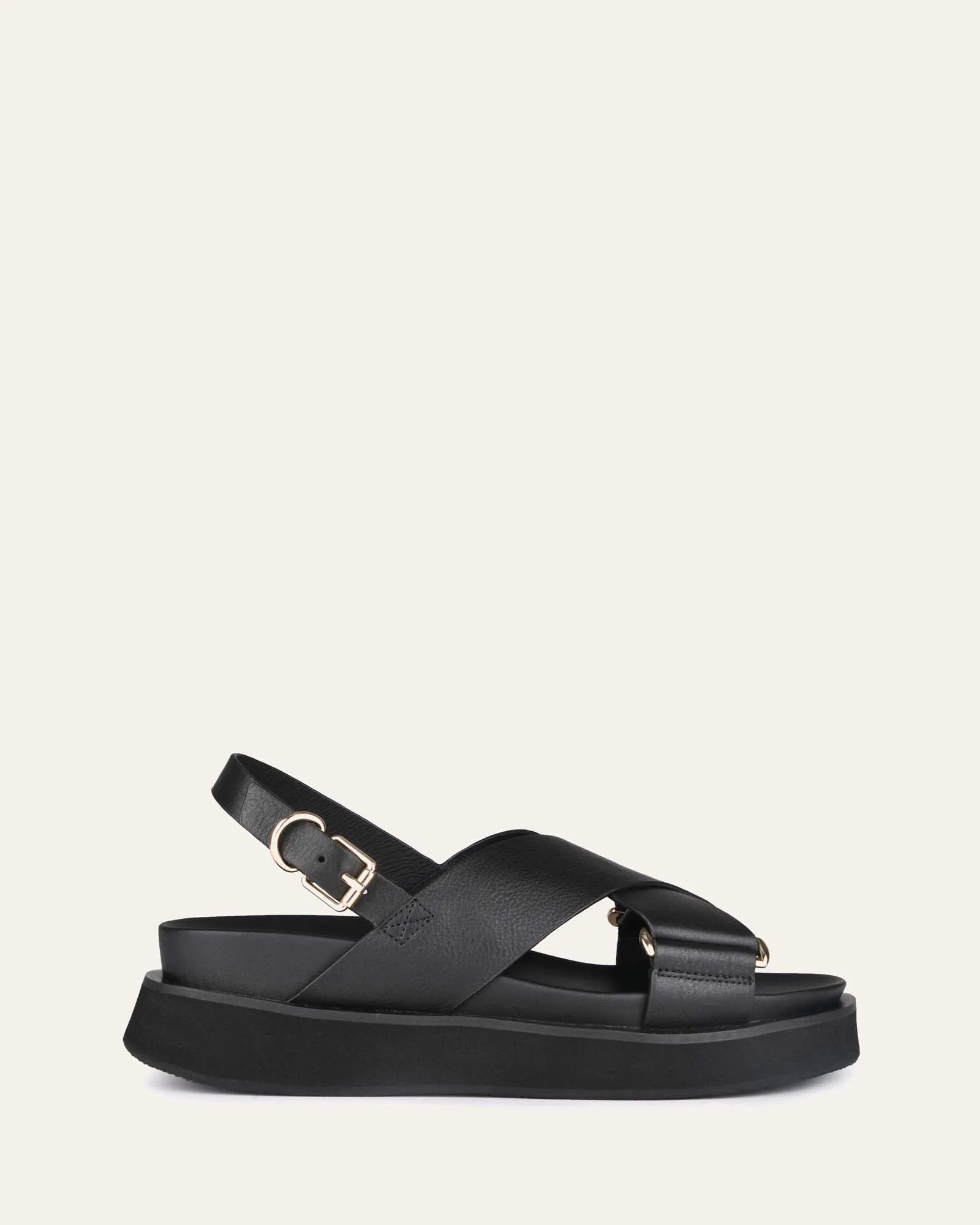 MARLEY FLACH SANDALEN SCHWARZES LEDER