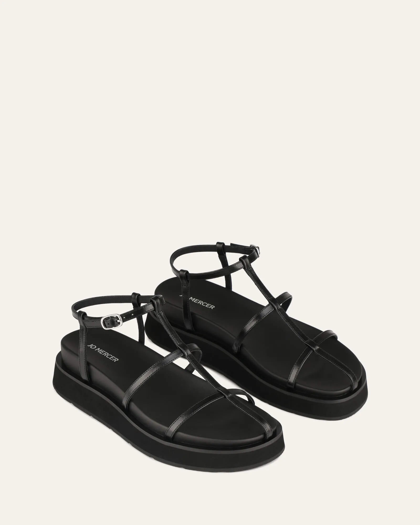 MINA FLACHER SANDALEN AUS SCHWARZEM LEDER