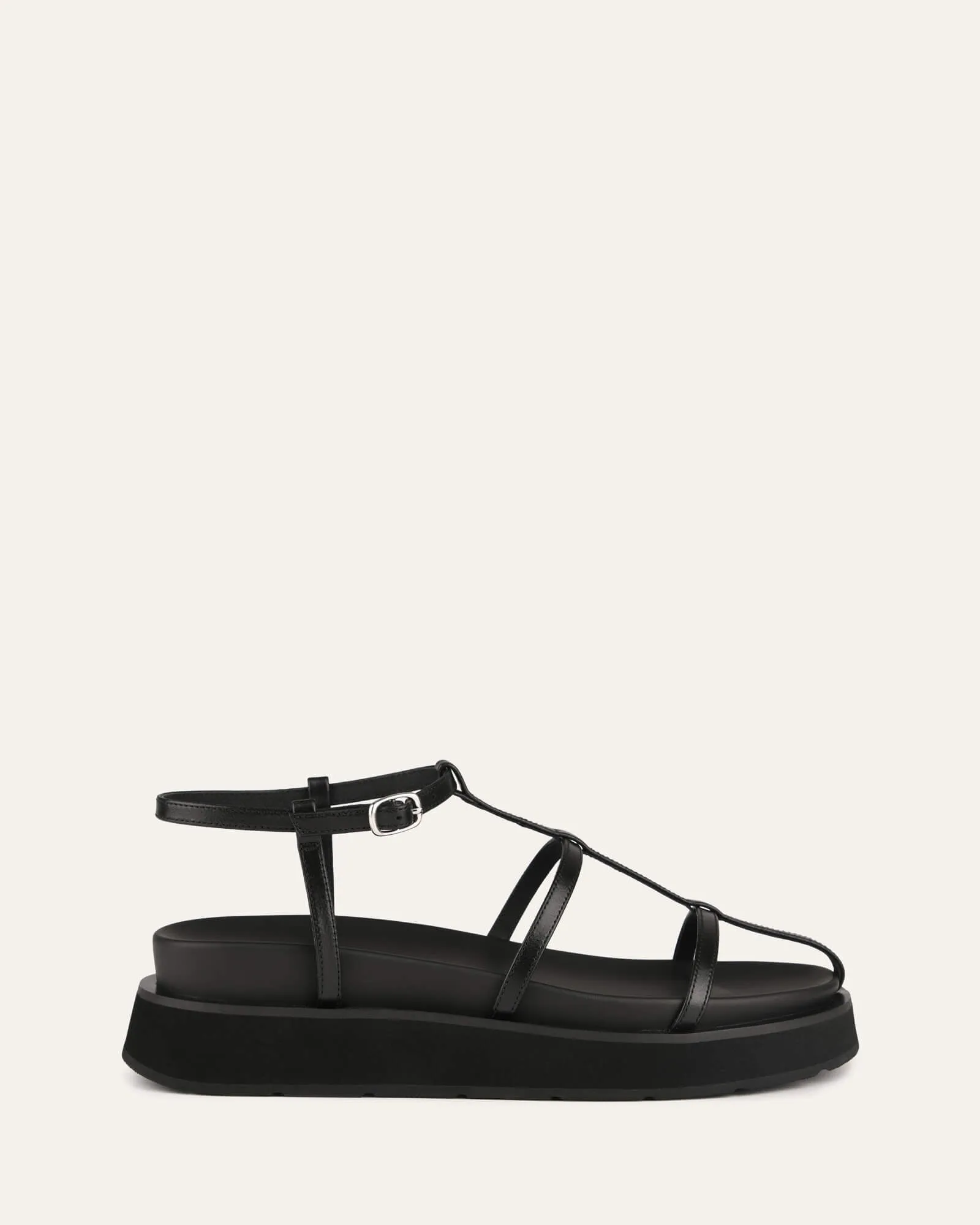 MINA FLACHER SANDALEN AUS SCHWARZEM LEDER