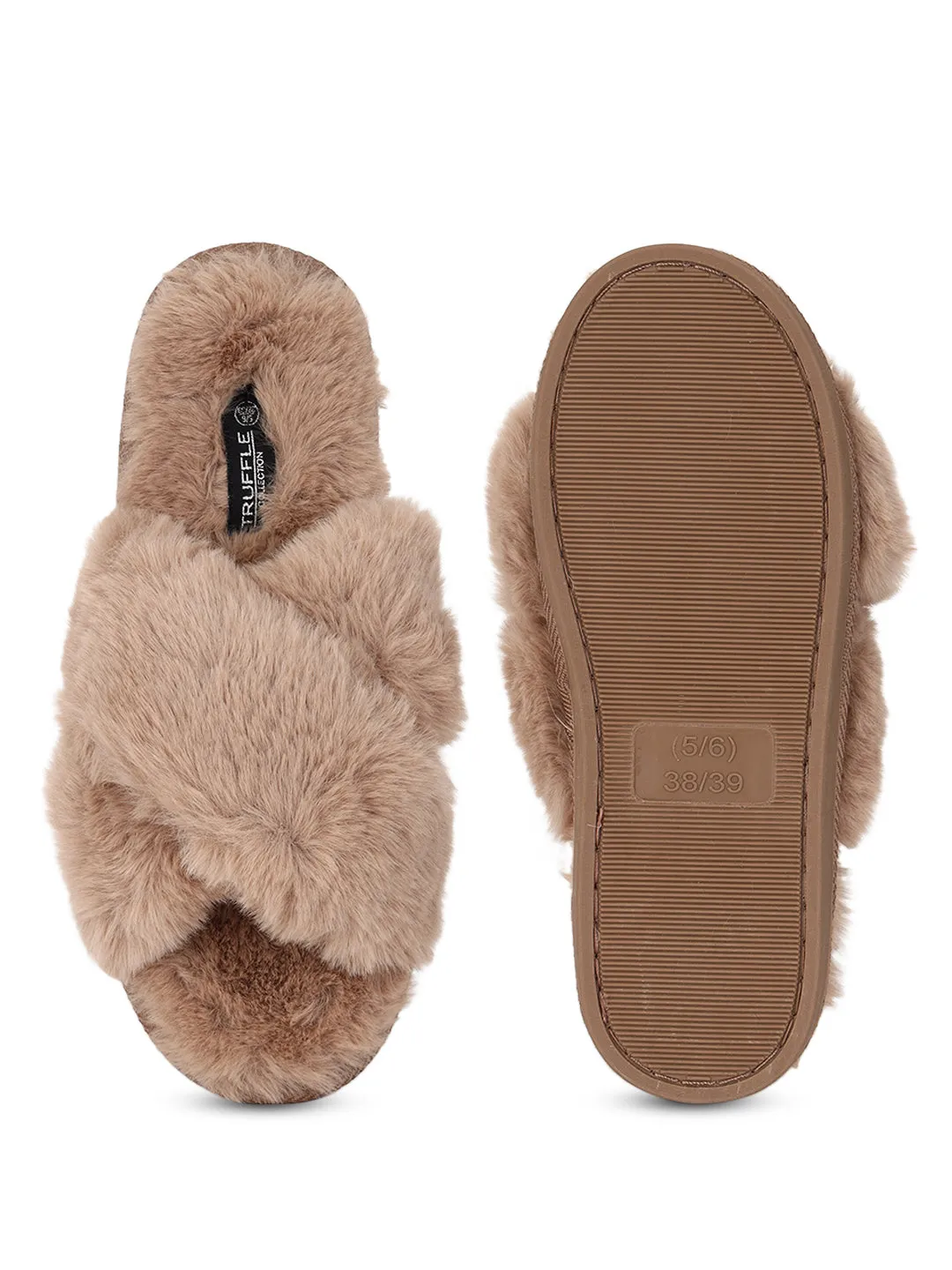 Mocha Pelz Winter Warme Bequeme Hausschuhe (TC-INDSLIP1-MOC)