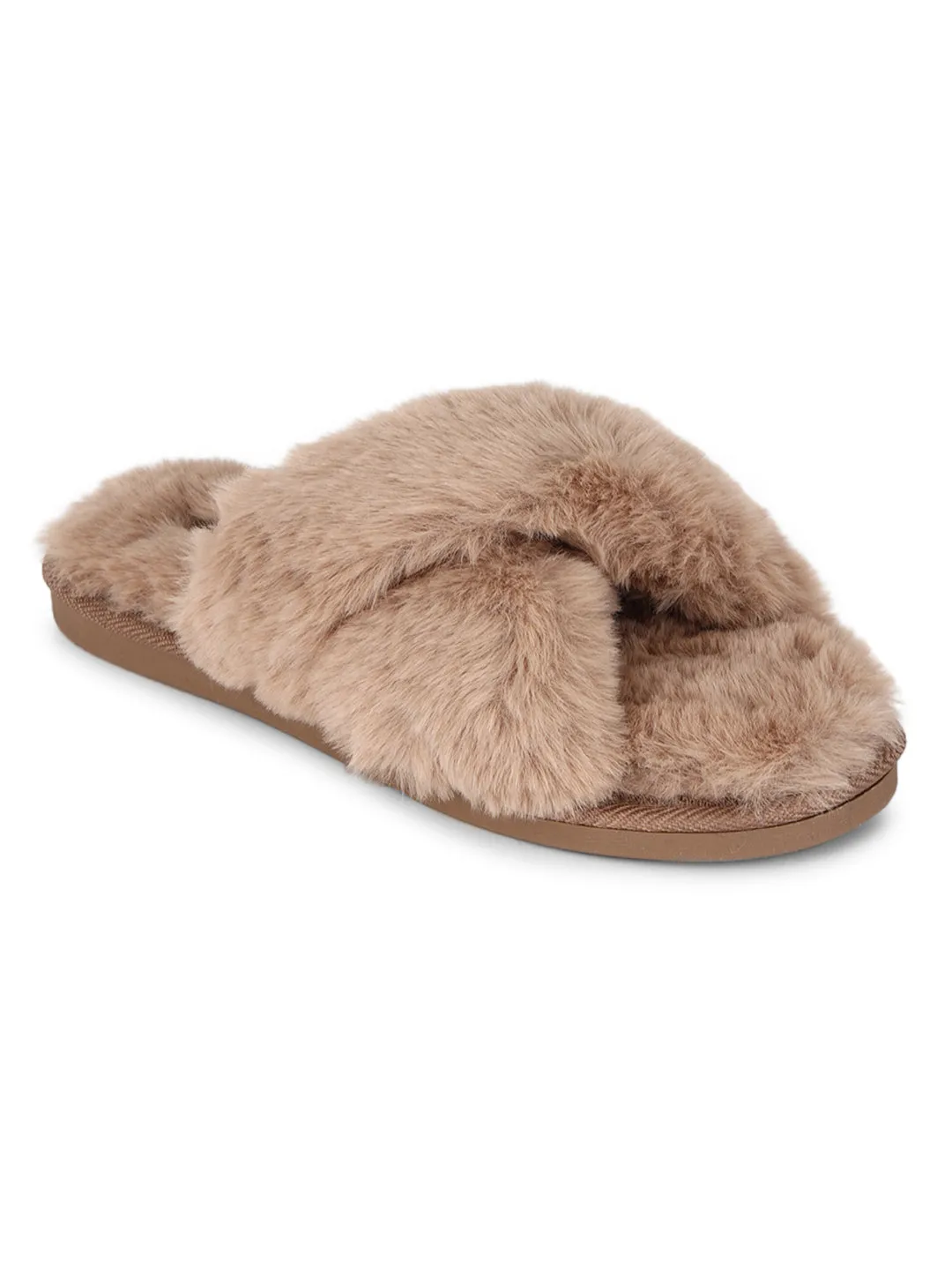 Mocha Pelz Winter Warme Bequeme Hausschuhe (TC-INDSLIP1-MOC)