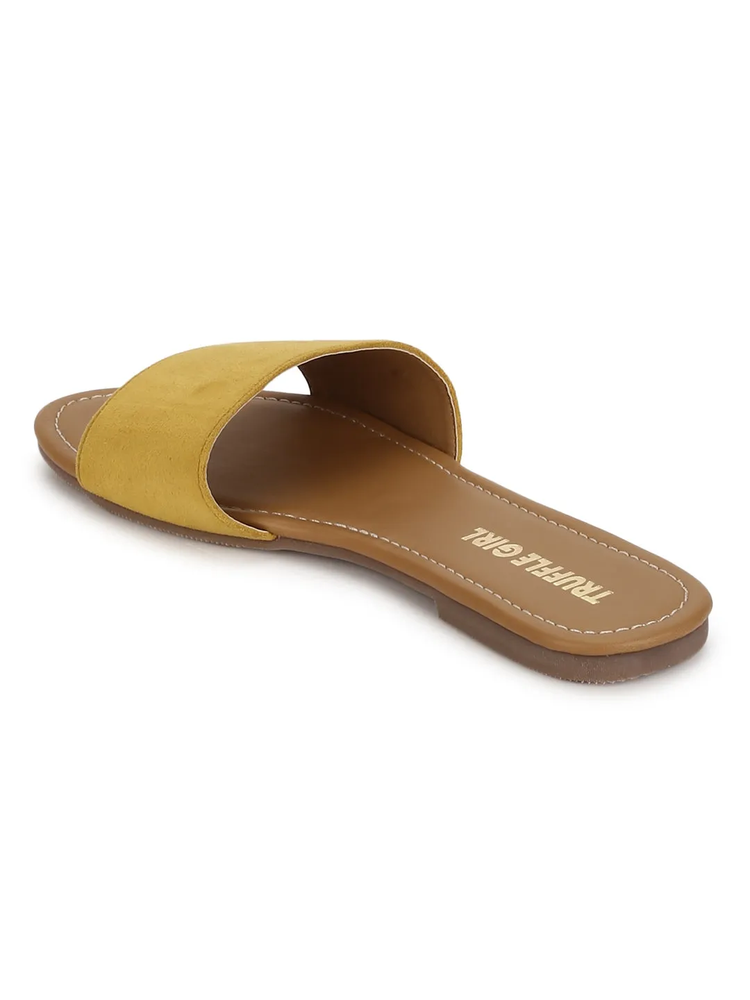 Senfgelbe PU-Slide-Flatsandalen