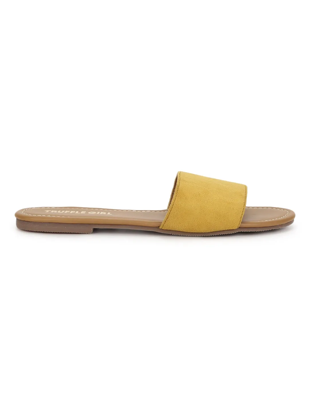 Senfgelbe PU-Slide-Flatsandalen
