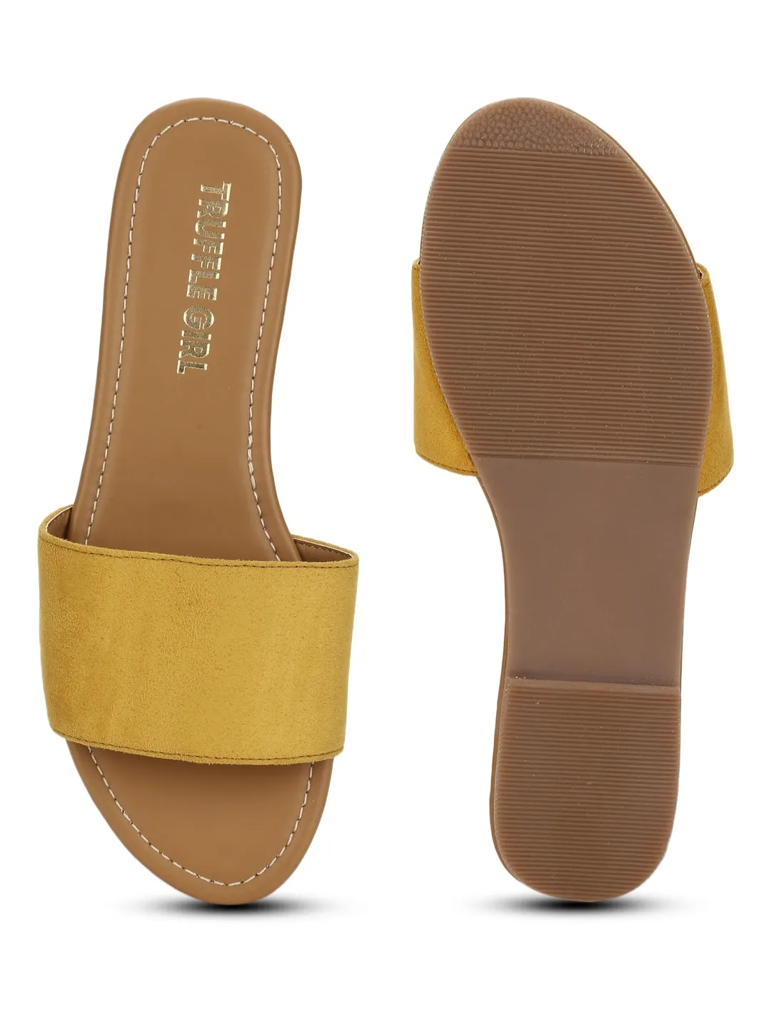 Senfgelbe PU-Slide-Flatsandalen