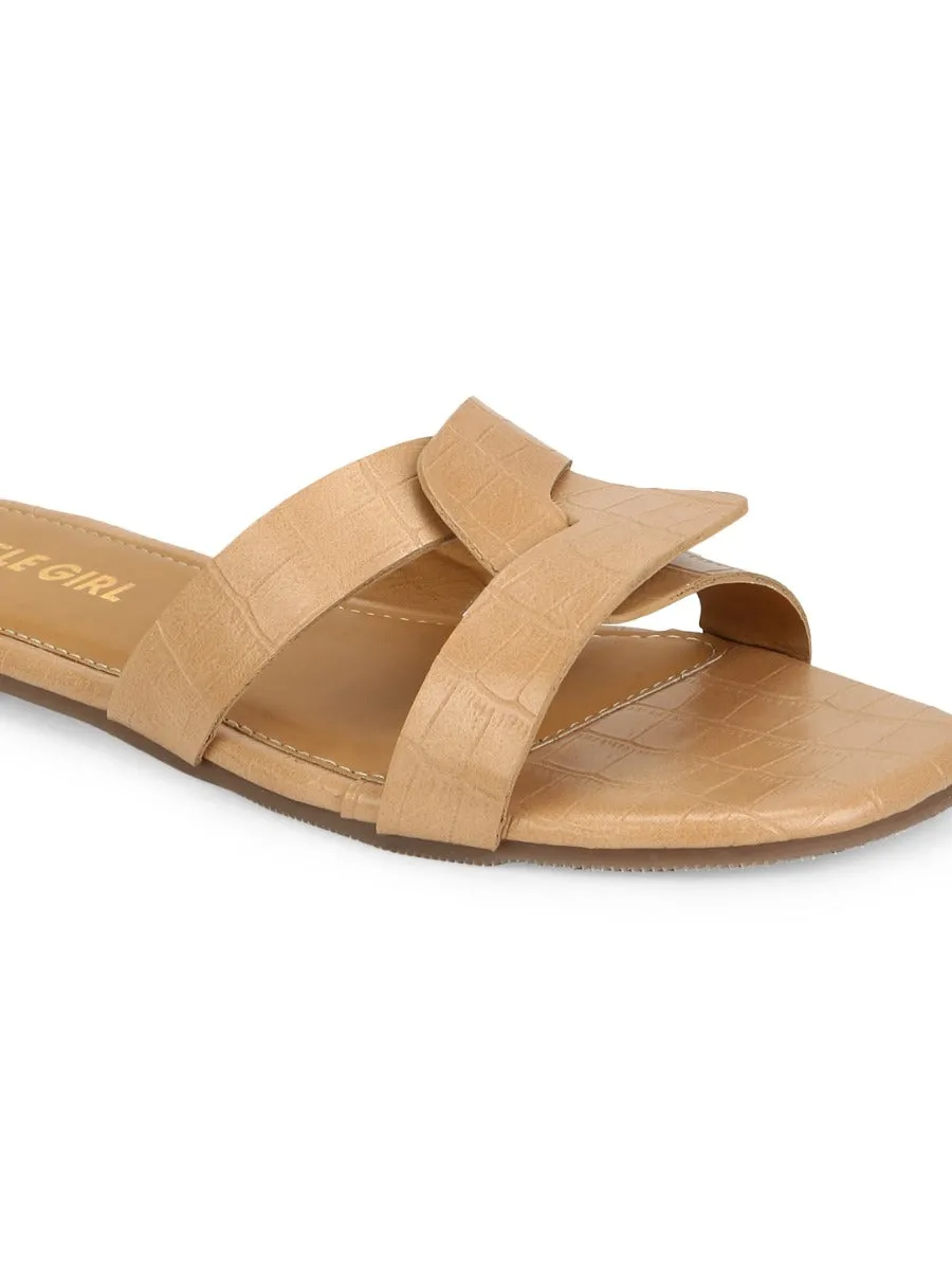 Nude Croc PU Schlupfer