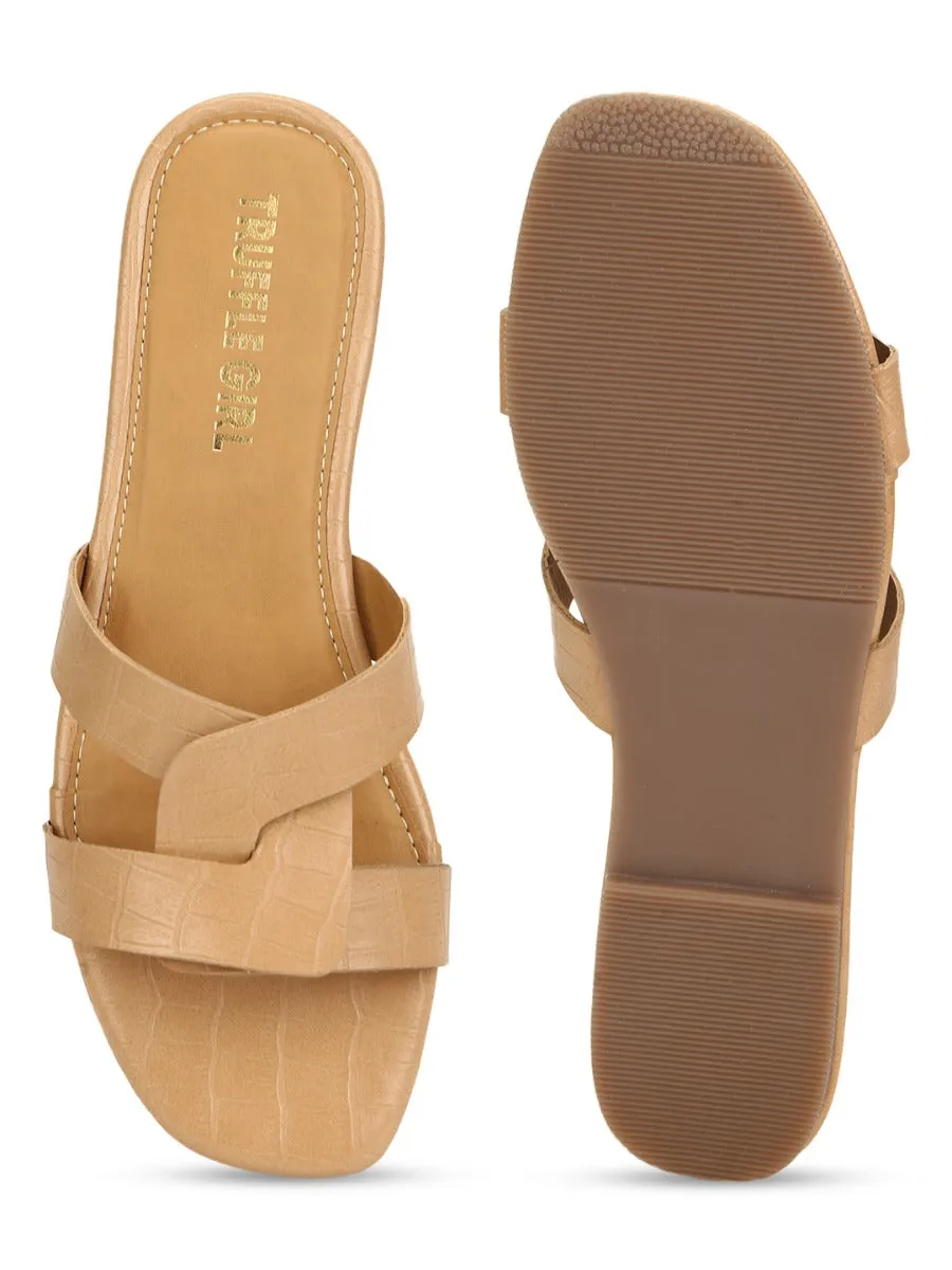 Nude Croc PU Schlupfer
