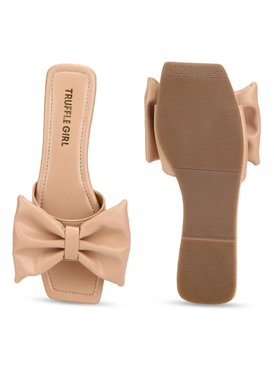 Nackte PU-Schleifen-Slip-Ons