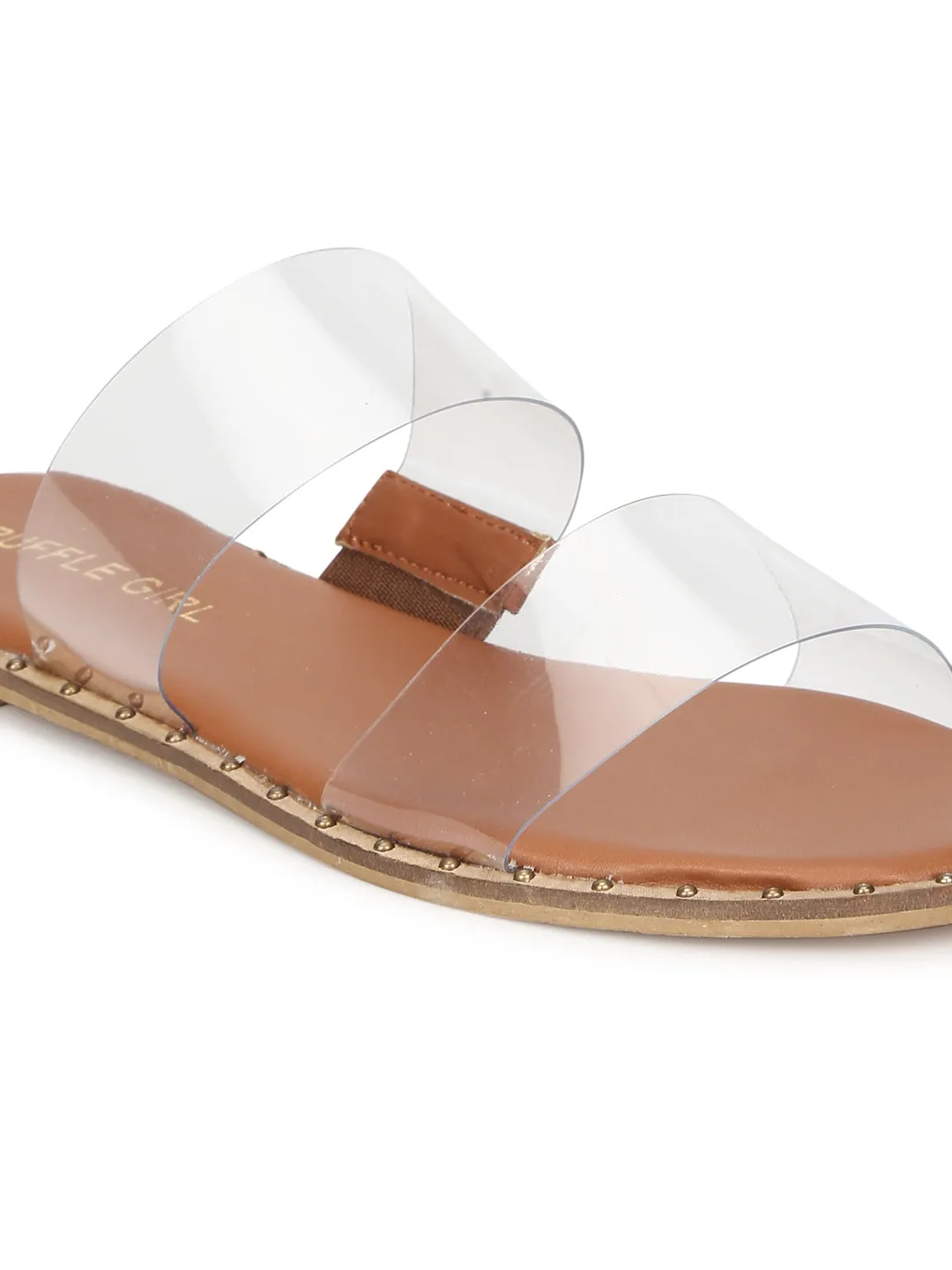 Nackte PU klare Riemchen-Slip-Ons