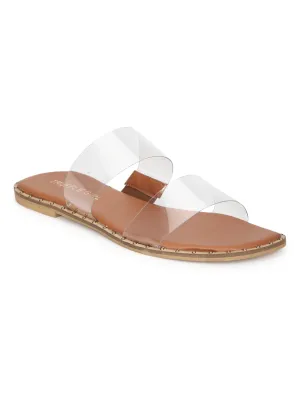 Nackte PU klare Riemchen-Slip-Ons