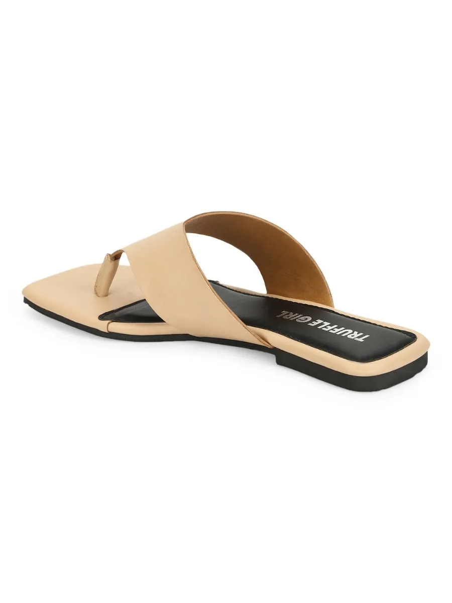 Nackte PU Flip-Flops mit eckiger Spitze