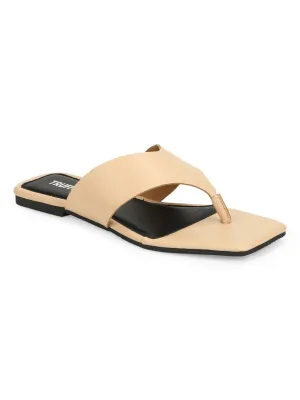 Nackte PU Flip-Flops mit eckiger Spitze
