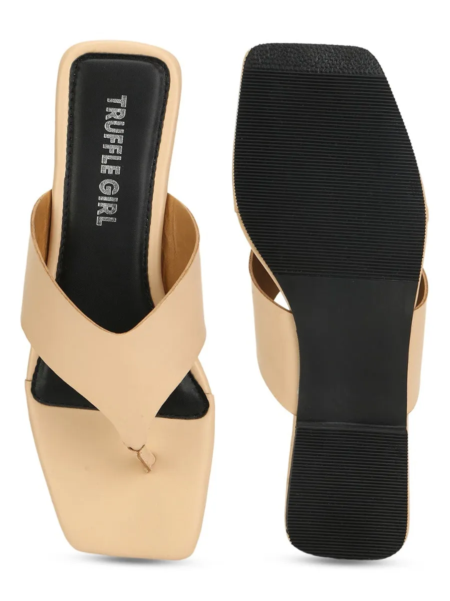 Nackte PU Flip-Flops mit eckiger Spitze
