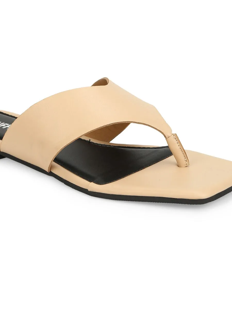 Nackte PU Flip-Flops mit eckiger Spitze