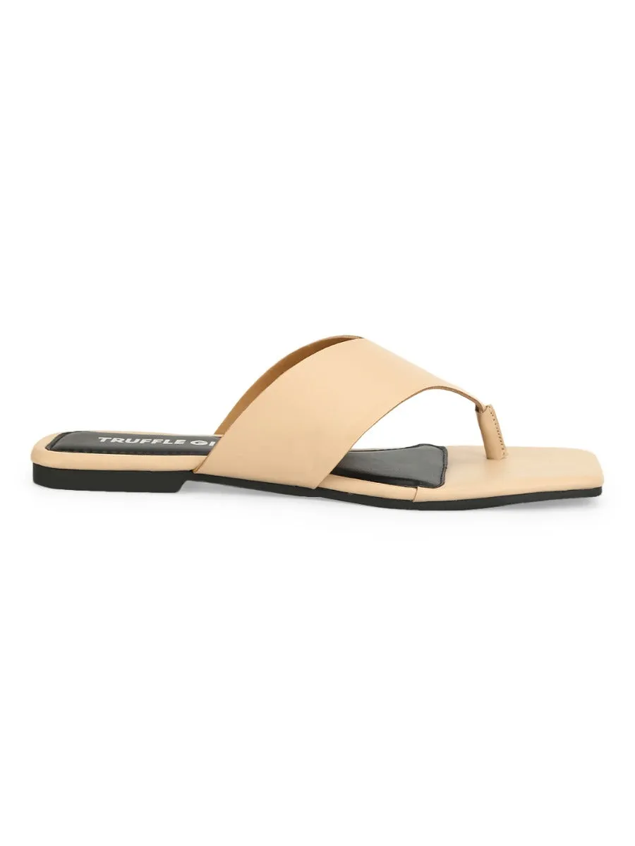 Nackte PU Flip-Flops mit eckiger Spitze