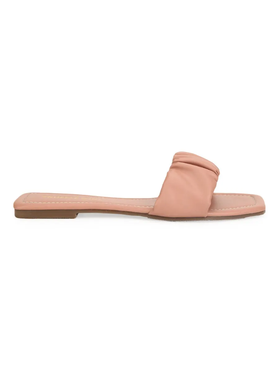 Nackte PU Riemchen-Slipper mit Knitteroptik
