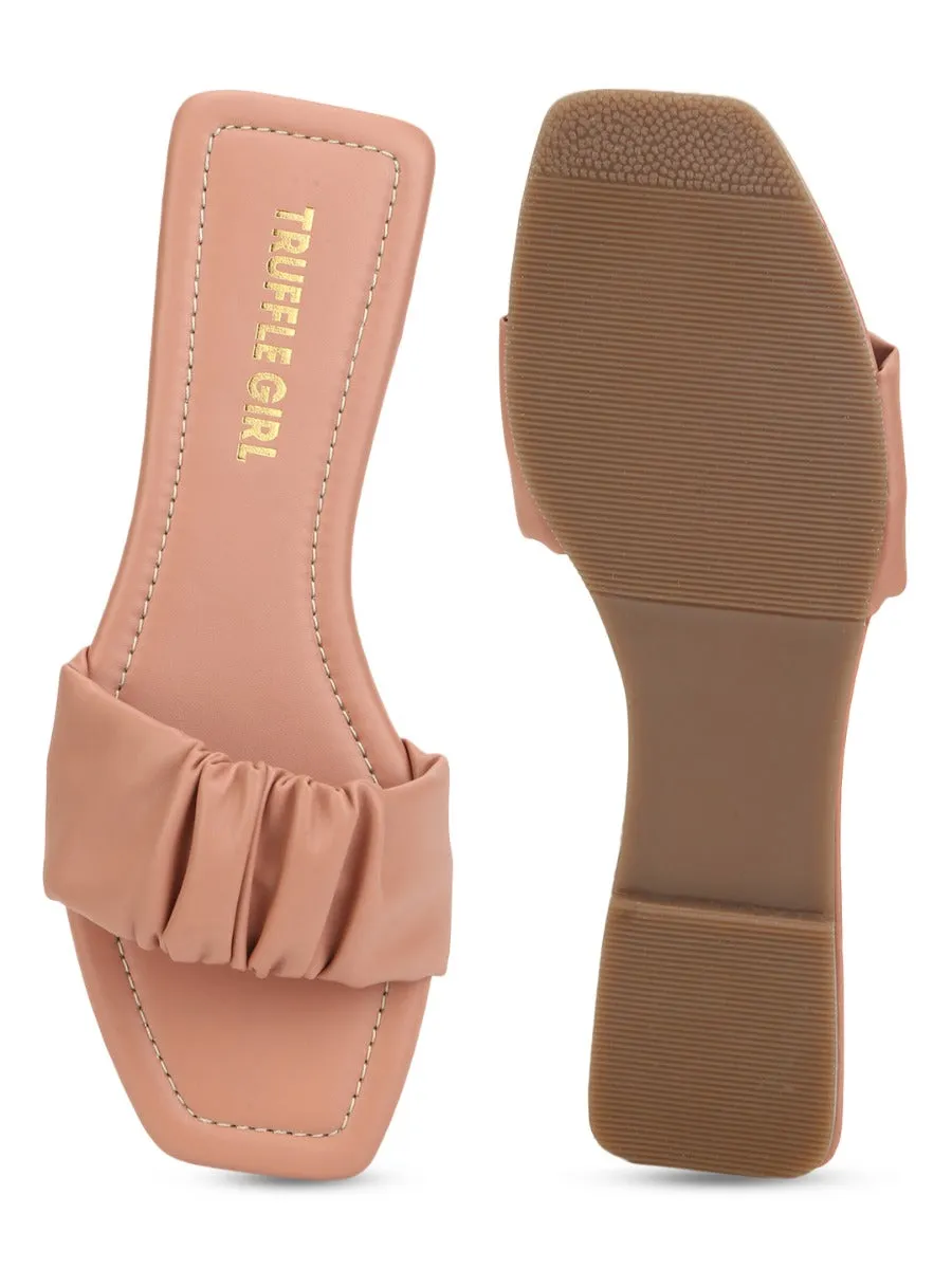 Nackte PU Riemchen-Slipper mit Knitteroptik