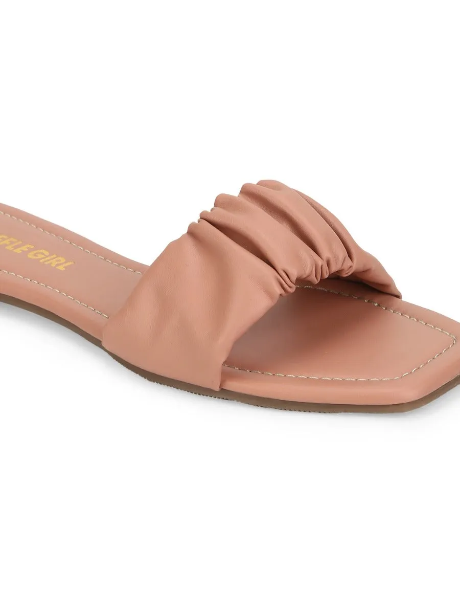 Nackte PU Riemchen-Slipper mit Knitteroptik