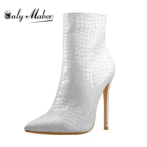 Onlymaker Damen 12CM Hohe Knöchelstiefel für Frauen Spitze Zehen Reißverschluss Party Steindruck Mesh High Heels Booties Fashion Nova Schuhe