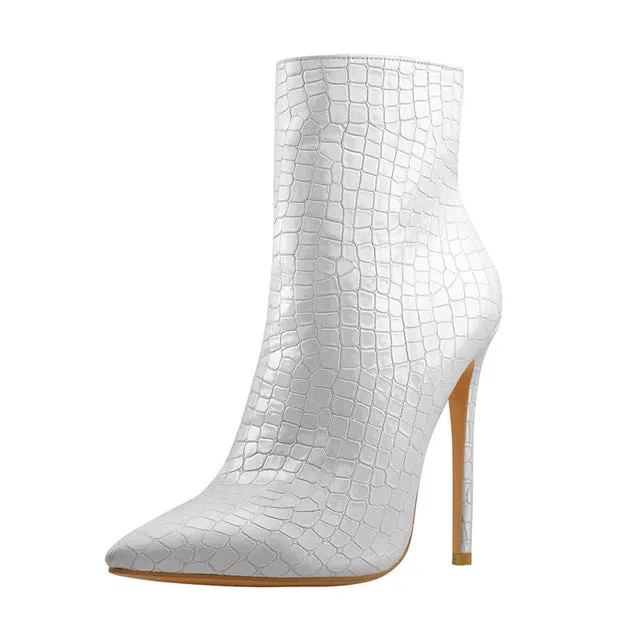 Onlymaker Damen 12CM Hohe Knöchelstiefel für Frauen Spitze Zehen Reißverschluss Party Steindruck Mesh High Heels Booties Fashion Nova Schuhe