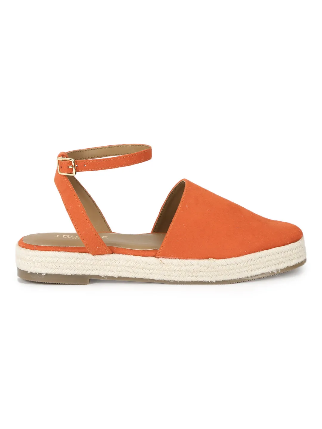 Orange Mikroflache Espadrille-Sandalen