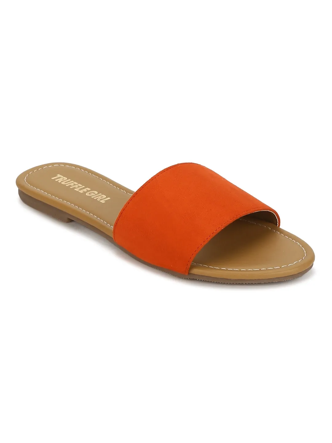 Orange PU Rutsche auf Flachen Sandalen